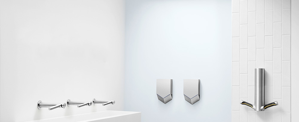 Dyson Airblade hand dryers in a washroom