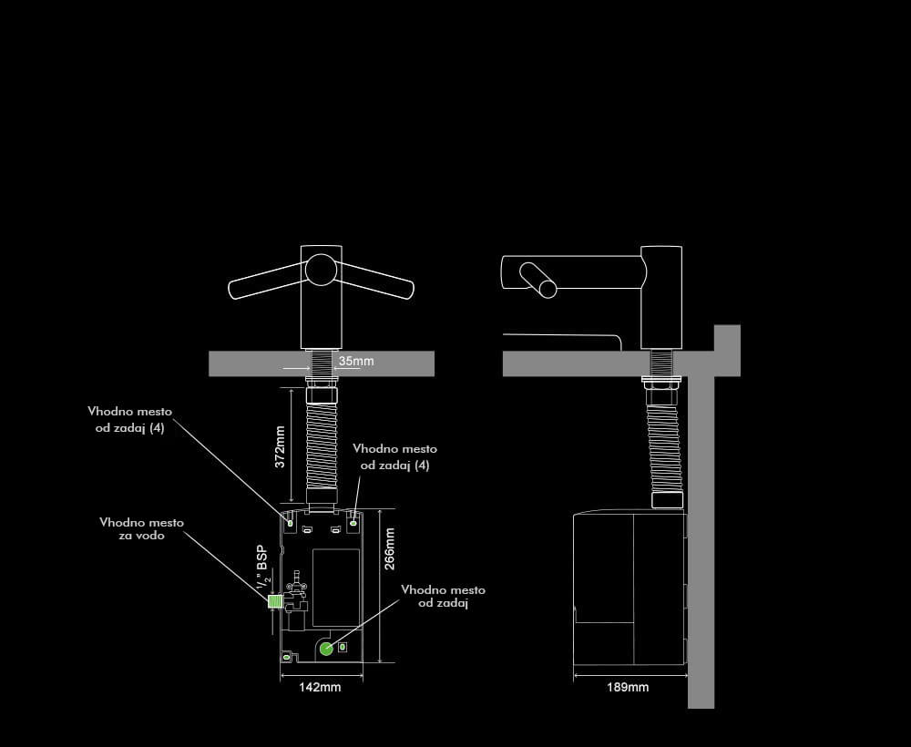 Notranje specifikacije kratkega Dyson Airblade Tap sušilnika za roke 