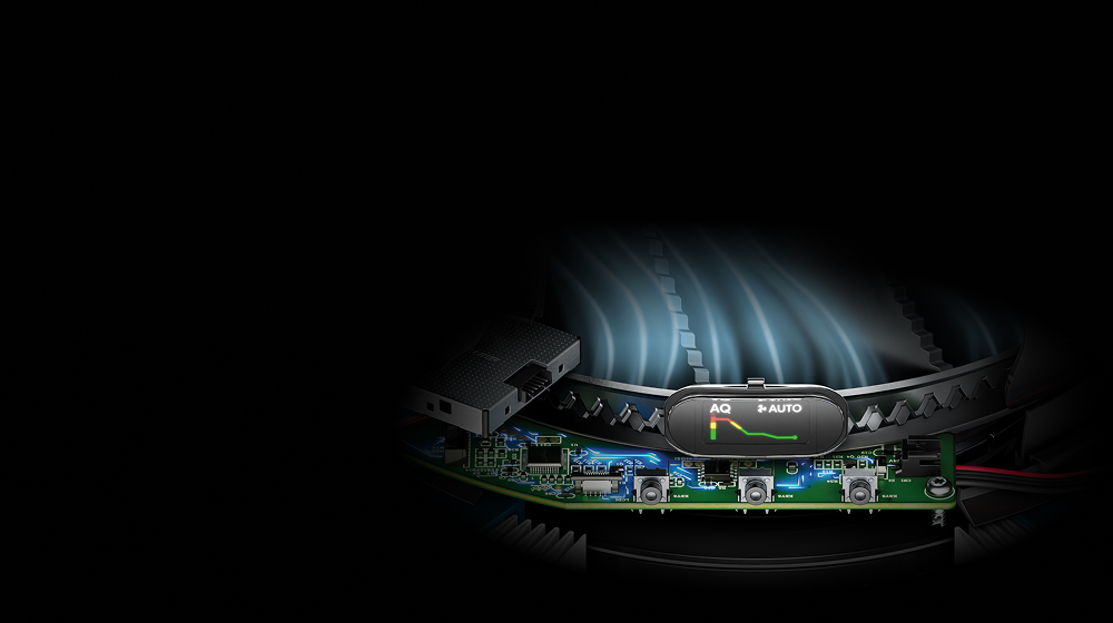 Graf kakovosti zraka, prikazan na zaslonu LCD kompaktnega čistilnika zraka Dyson HushJet.