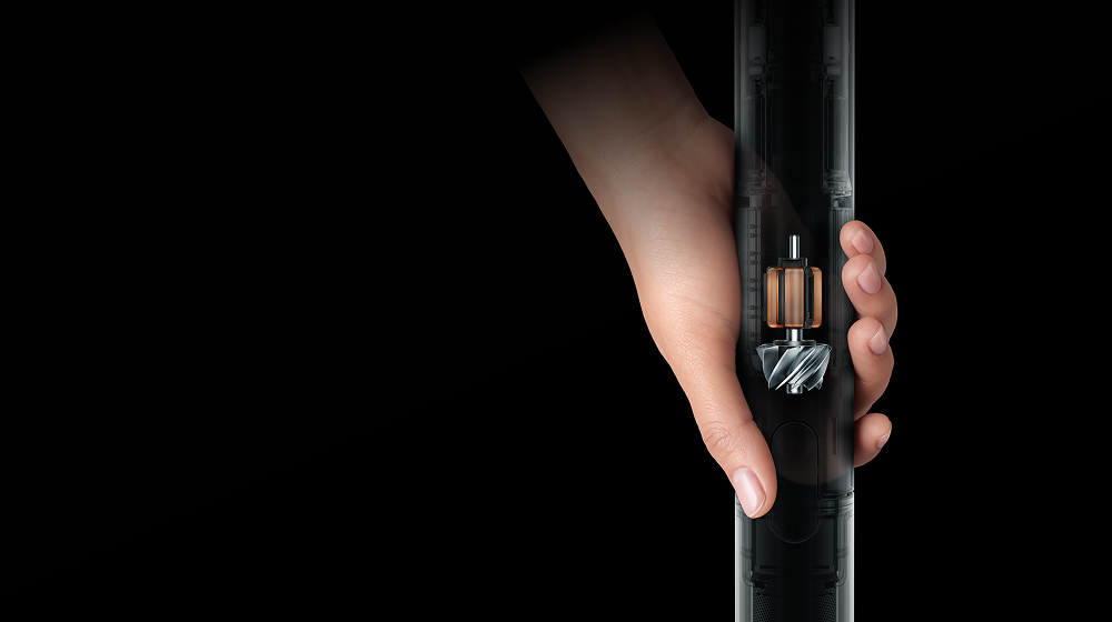 Prerez zmogljivega motorja Hyperdymium 140 K v sesalniku Dyson PencilVac.
